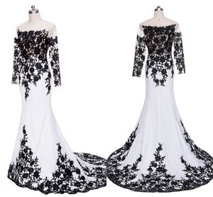 White And Black Lace Formal Evening Dresses Long Sleeves Applique Jewel Hollow Back mermaid prom dress Special Occasion Women Plus Size