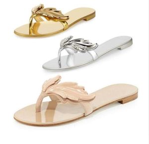 Varm försäljning-sommar ny mode design slipper sandaler kvinnor lämnar glidor flip-flops lägenheter med vinge kvinnor gladiator thong sandaler