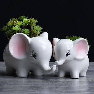 Cute succulent pot ceramic elephant animal shape planter Christmas gift bonsai desk home balcony garden decoration