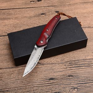 Alta Qualidade Damasco Pequeno Bolso Folding Faca Damascus Steel Drop Point Lâmina Rosewood Handle EDC Gear Gift Facas