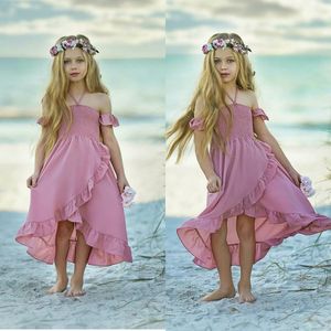 Lovely Flower Girls Dresses Spaghetti Straps Lace Appliques Chiffon Kids Formal Wear Knee Length Birthday Toddler Girls Pageant Gowns