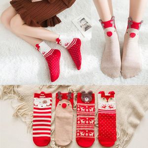 Cartoon Weihnachtssocke Dame Herbst und Winter Baumwolle rote Socken Damen Tube Socken 3Style XD22140