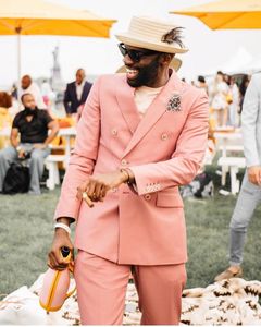 Mercan Erkek Düğün Smokin Kruvaze Damat Groomsmen WeddingTuxedos Popüler Adam Blazers Ceket 2 Parça Suit (Ceket + Pantolon + Kravat) 1315