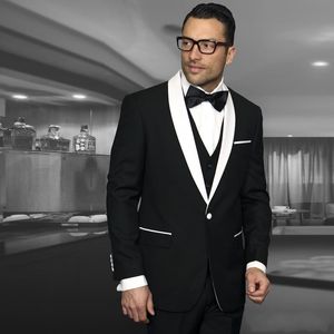 Nowy Styl One Button Black Wedding Groom Tuxedos Shawl Lapel Groomsmen Mężczyźni Garnitury Prom Blazer (Kurtka + Spodnie + Kamizelka + Krawat) No: 2015