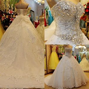 Luxus Kristall Hochzeitskleid Ballkleid glänzendes Hochzeitskleid Schatz Korsett Brautkleider 2020 Gepürt seines Brautkleides Plus Size