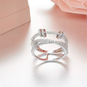 100 % 925 Sterling Silber Spinnring mit kleinem runden Kreis Zirkonia Partyringe für Frauen Hochzeit SchmuckCluster Cluster