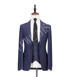 Bonito One Button Groomsmen pico lapela do noivo smoking Homens ternos de casamento / Prom / Jantar melhor homem Blazer (jaqueta + calça + gravata + Vest) W194