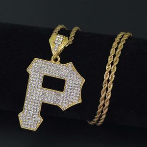 Mode- Lettre P Diamonds Pendentif Colliers pour hommes Alliage Capital Collier de luxe en acier inoxydable Cuban Chains Cuban Bijoux Livraison Gratuite