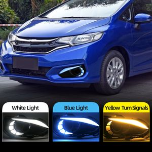 2 peças para honda jazz fit 2018 2019 led luzes diurnas drl capa de lâmpada de neblina com luzes de sinalização amarelas