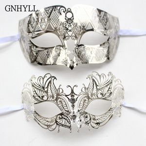 GNHYLL Metal Filigree Rhinestone Venetian Masquerade Couple Mask Pair Ball Event Wedding Party Mask Lot Costume MEN WOMEN