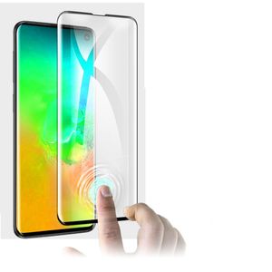 Supporto Fingerprint Unlock Full Cover case friendly Proteggi schermo in vetro temperato curvo 3D per Samsung Galaxy S10 S10 PLUS 100PCS / LOT
