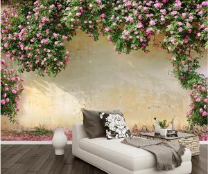 Carta da parati 3D Carta da parati Sfondo rosa Decorazione murale Soggiorno Camera da letto TV Sfondo Rivestimento murale per pareti Murales floreali 3 D