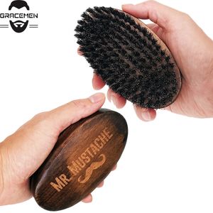 MOQ 50pcs OEM LOGO personalizzato Premium Spazzola per barba Spazzole di setola di cinghiale Manico in legno retrò per la toelettatura degli uomini