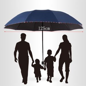 New Three Folding Large umbrella Male Commercial Large Strong Frame Man Windproof ultraviolet-proof 10k Black Sunshade