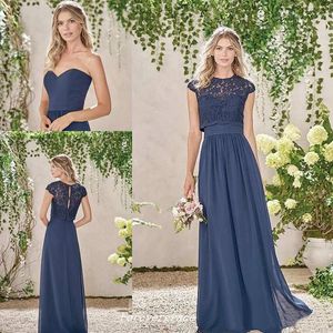 Elegant Cheap Dark Navy Long Bridesmaid Dress Two Pieces Lace Maid of Honor Dress Wedding Guest Gown Custom Made Plus Size