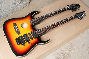Dubbelhals Tobak Sunburst 6+12 String Electric Guitar med Floydroses HSH Pickups Gratis frakt