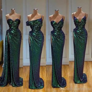 2020 Sexy Sleeveless Mermaid Evening Dresses Sexy High Split Prom Dress Sequined Formal Evening Gowns robe de soiree Abendkleider