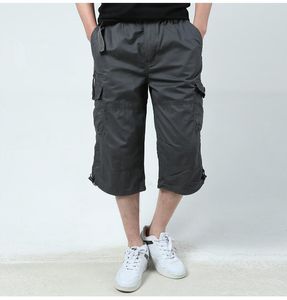 Summer Mens Baggy Multi Pocket Military Zipper Cargo Shorts Breeches Male Long Green Khaki Mens Tactical Short Plus Size Fine