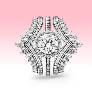 Princess Wishbone Ring set CZ Diamond 3 i 1 vigselringar med original låda för Pandora 925 Sterling Silver ring Dam Flickor smycken