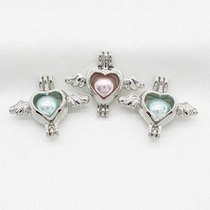 10 Stück Silberne süße Liebe Herz Flügel Perle Käfig Anhänger Diffusor Medaillons für Aroma Parfüm ätherisches Öl Halskette Geschenk Schmuck