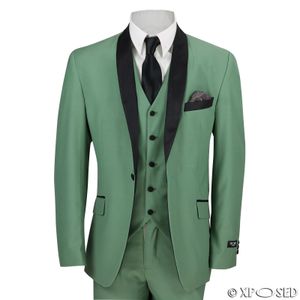 Green Groom Tuxedos Black Shawl Lapel Men Wedding Tuxedos Popular Men Business Dinner Prom Blazer 3 Piece Suit(Jacket+Pants+Tie+Vest) 1055