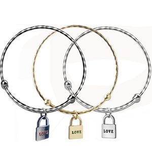 Moda criativa six-sided rhombus tamanho ajustável pulseira, lock-shaped lettering tag prata ouro preto 3 cores pulseira atacado