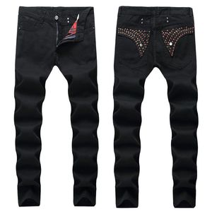 jeans da uomo New Straight Fit Biker con zip Abbigliamento da uomo Distrressed Hole Streetwear Style Jeans firmati Robin di lusso Jeans di alta qualità per uomo