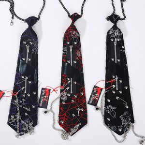 Wholesale gothic tie for sale - Group buy dark black blood heavy metal gothic neckties his and hers spider obweb rivet chains zipper pin steampunk wide neck ties Halloween unisex