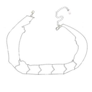 Großhandel - Charm-Doppelkette-Choker-Chevron-Frauen-925-Sterlingsilber-Mode-Schlüsselbein-Chocker-Halskette
