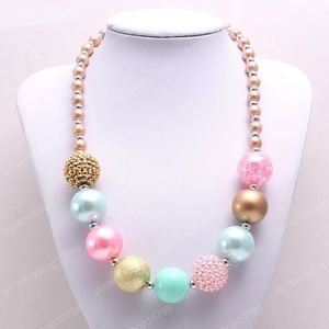 2020 New Fashion Baby Girls Chunky Halsband Guld + Rosa + Blå Chunky Bubblegum Beaded Necklace Girls Chocker Chain Halsband