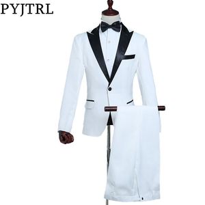 Pyjtrl Mens Classic Black Risvolto Abiti bianchi Stage Singer Costume Suit Ultimi disegni di mutanda del cappotto Smoking slim fit per uomo C19041801