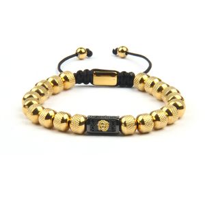 Upscale Pulseiras Preto CZ Lion Pulseira para os homens novos de moda com 8 milímetros de aço inoxidável Reticulated Beads