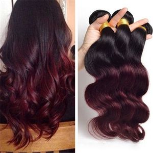 Ombre Hair Weaves Weft preto e 99j Wine Red Body Wave Malaysian Virgin Human Human Pacac￩is Borgonha