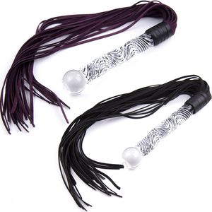 Manyjoy Nowy Prawdziwy Skórzany Whip Flogger Kryształ Szkło Uchwyt Tassel Horse Jazda SM Toy T191028