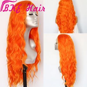 Hot Popular Long Loose Wave Orange Color Wigs Heat Resistant Natural Hairline Synthetic Lace Front Wigs for Black Women cosplay party