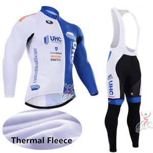 New Men UHC Team Winter Thermal Fleece long sleeve Cycling jersey bib pants sets Quick Dry Mountain bike sportwear E61615