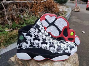 13 Negro blanco zapatos de baloncesto de tatuaje para hombre Pintura china clásica en tinta Graffiti s Hombres Deportes atléticos Zapatillas de deporte Entrenadores con caja