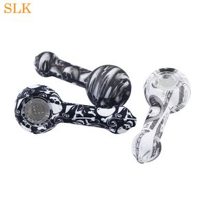 High Quality Glass Oil Burner Pipe With Pattern Silicone Bongs Smoke Hand Tobacco Dry herb Smoking Pipes