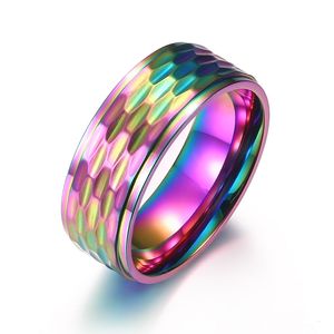 Pierścień Hip Hop dla kobiet i mężczyzn Stal nierdzewna Rainbow Ring Cool Black Gold Color Fale Ringatable