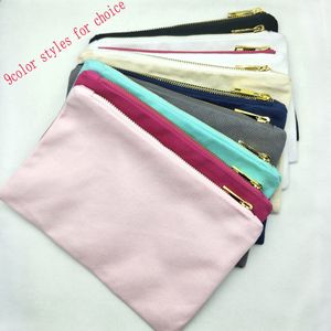 1pc 12oz solid color cotton canvas cosmetic bag with gold metal zip gold lining blank 6x9in cotton canvas makeup bag for DIY 9 color styles