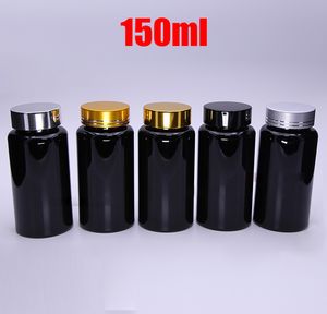 100 ADET 150 ml Işık geçirmez Siyah Şişeler, Plastik Şişeler, Toz Şişeler, Boş Şişeler, Numune Şişesi - Contalar ile 5 Renk Alüminyum Kapaklar