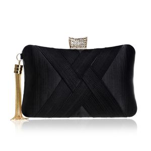 Designer-Abend-Clutch mit Kette, Seidensatin, Party-Handtaschen, Braut, Hochzeit, Abschlussball, Geldbörsen mit Quasten-Anhänger