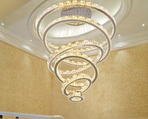 Modern avize aydınlatma büyük merdiven led kristal avizeler yuvarlak halka ışık fikstürleri ev dekorasyonu cristal parlaklık llfa