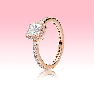Rose gold plated Wedding RING CZ diamond Engagment Jewelry for pandora 925 Silver Square Sparkle Halo Ring Set with Original box
