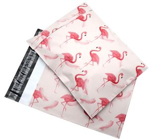 새로운 100 개 25.5 * 33 센치 메터 10 * 13 인치 패션 핑크 플라밍고 패턴 폴리 우편물 자체 밀봉 플라스틱 우편 봉투 가방