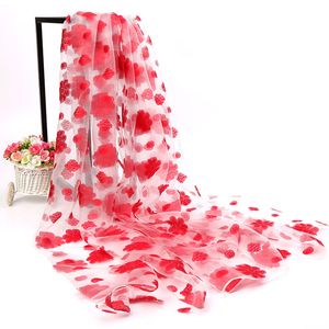 Women Lightweight Organza Shawl Imitated Long Silk Scarf Soft Floral Beach Wrap Head Scarves Hijabs for Muslim Woman