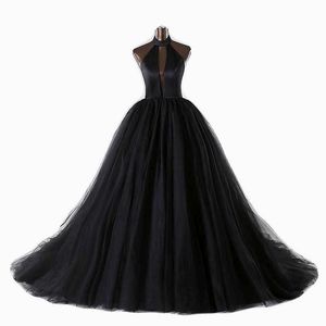 2019 novo vestido de casamento gótico preto halter sexy sem encosto profundo pescoço vintage vintage vestido de noiva com cor vestido de casamento não branco uma linha
