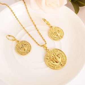 New Fashion Jamaica coco tree Solid gold Filled Jewelry Set Pendant Necklace Earring Fashion Circle Design wedding bridal gifts