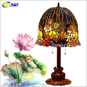 FUMAT Glass Lamp Art Water Lily Table Lamp Classic Tiffany Stained Glass Table Lamp Home Decor Living Room Office Light Fixtures
