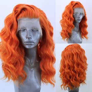 Hot Selling Orange Lace Front Wigs Full Hand Bundet Svart / Brun / Burgundy Red Color Deep Wave Wigs för afroamerikaner